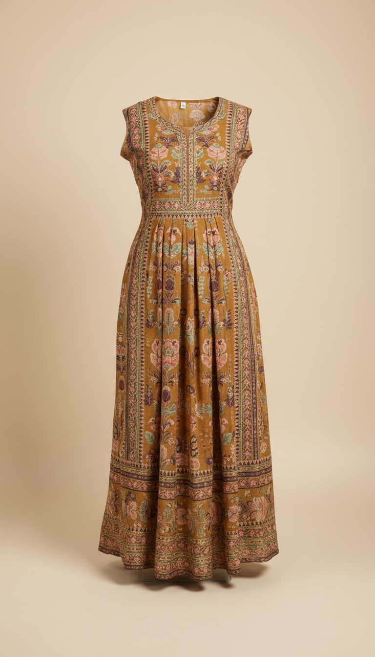 Antique Gold Georgette Kurti With Ethnic Prints