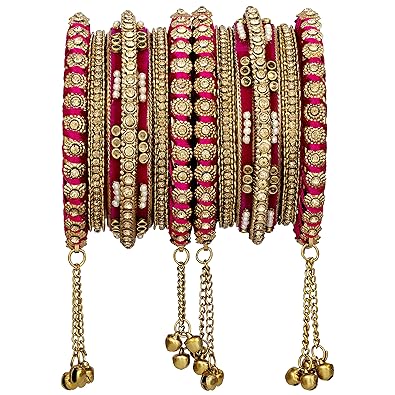 Peora Gold Plated Faux Kundan Studded Ethnic Bangles With Latkan Jewellery Gift for Women | Size - 2.6 inch