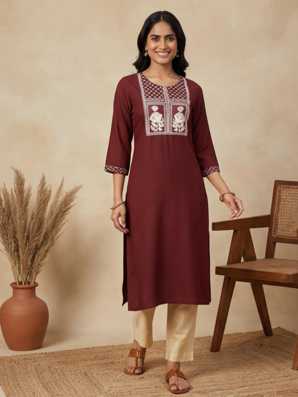 Thread Embroidered Cotton Kurta