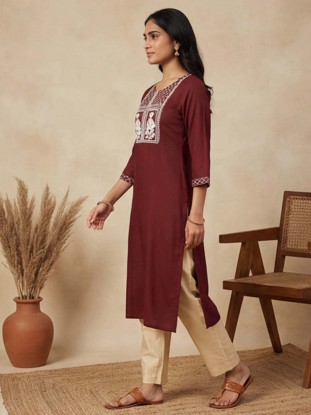 Thread Embroidered Cotton Kurta
