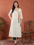 Off White Embroidered A Line Kurta