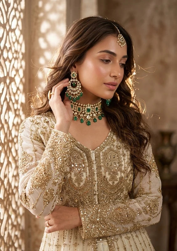 Gold Cording Net Readymade Lehenga