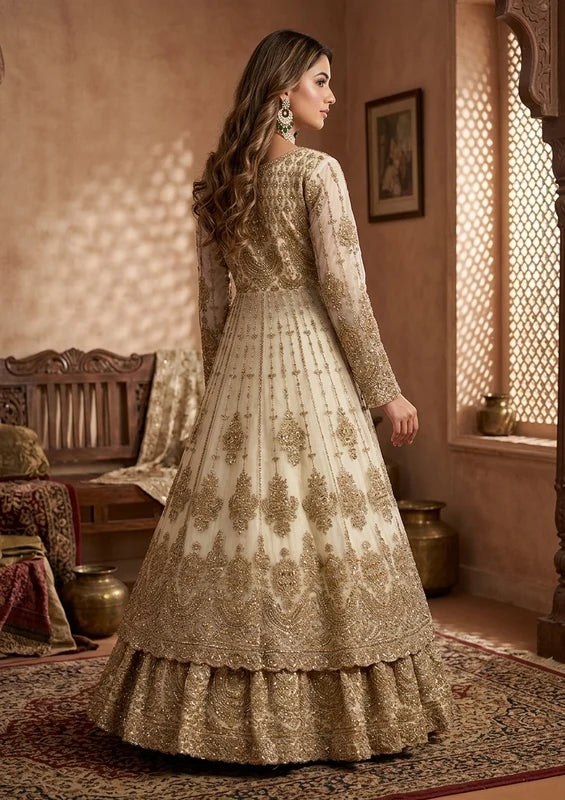 Gold Cording Net Readymade Lehenga