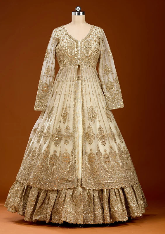 Gold Cording Net Readymade Lehenga