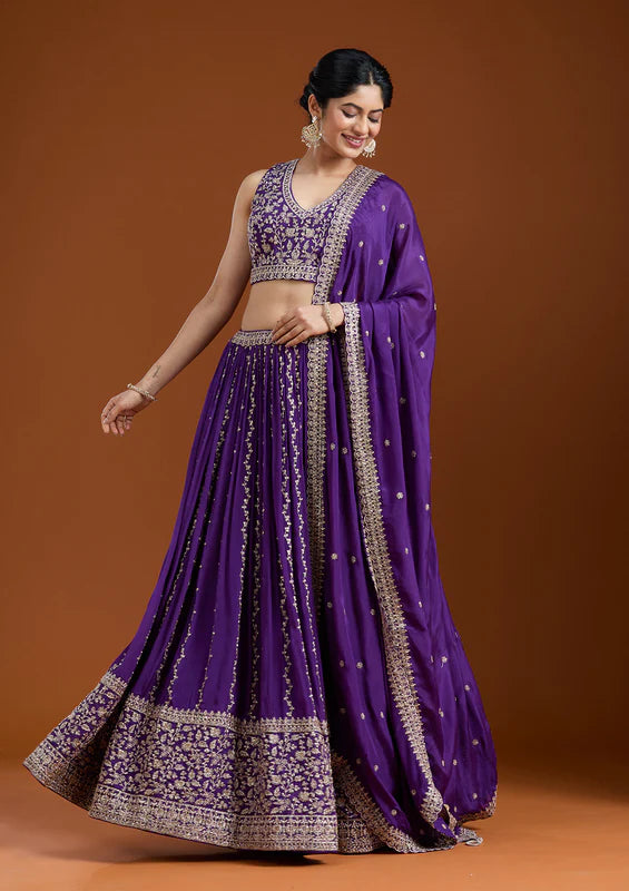Purple Zariwork (Silver) Crepe Readymade Lehenga