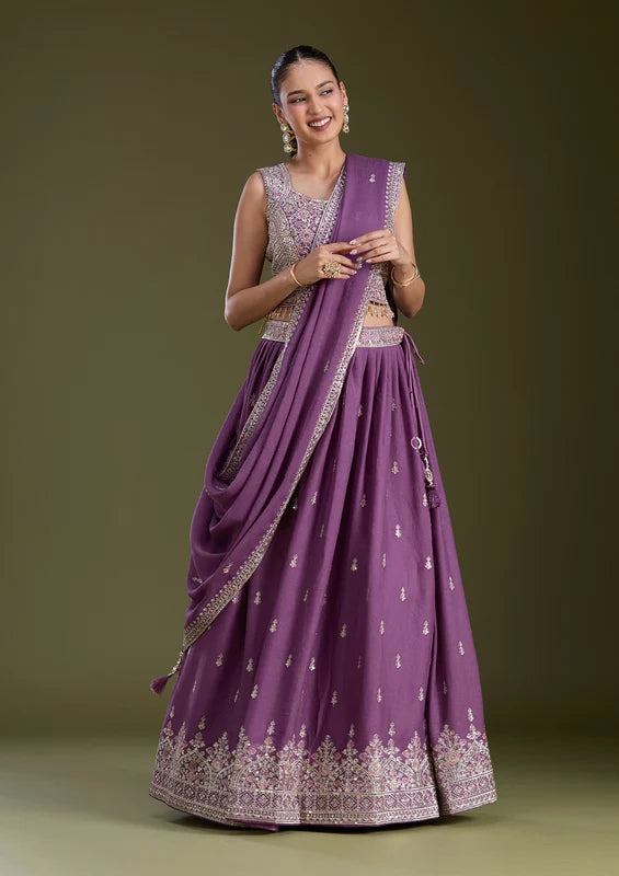 Lavender Zariwork (Silver) Soft Raw Silk Readymade Lehenga