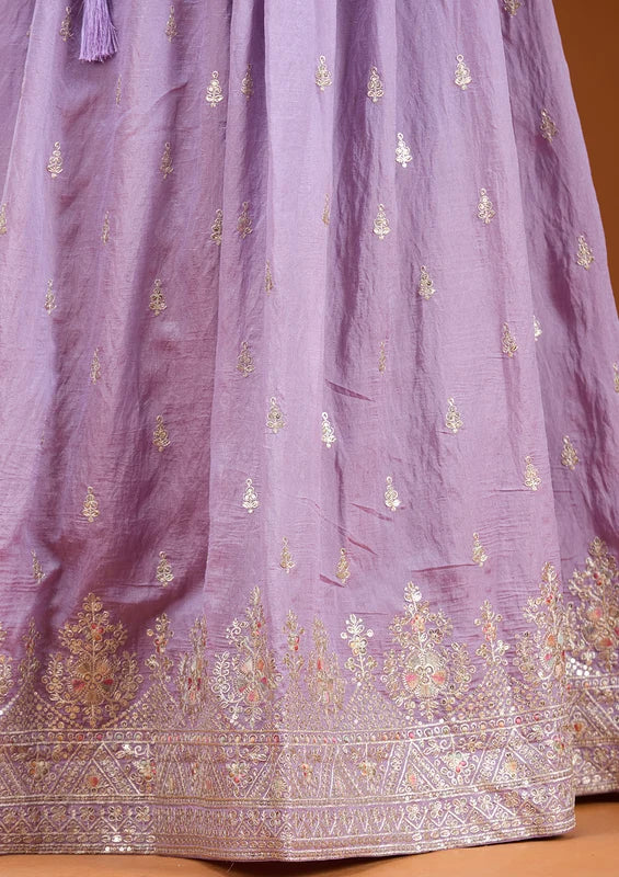 Lavender Zariwork (Silver) Soft Raw Silk Readymade Lehenga