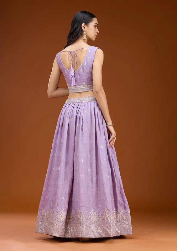Lavender Zariwork (Silver) Soft Raw Silk Readymade Lehenga