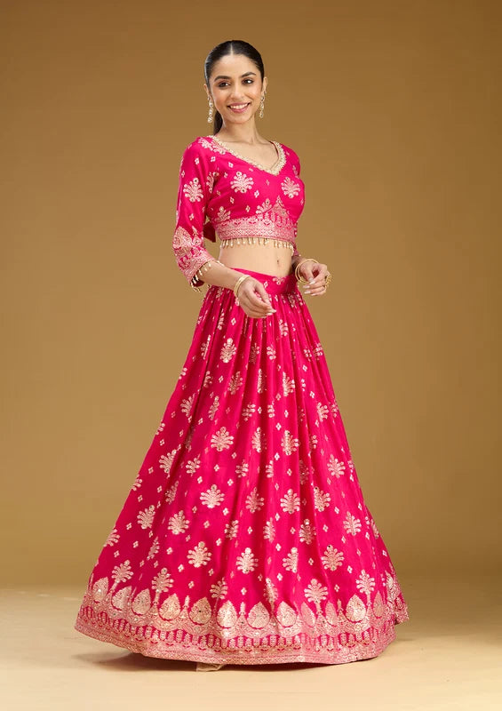 Rani Pink Sequins Georgette Readymade Lehenga