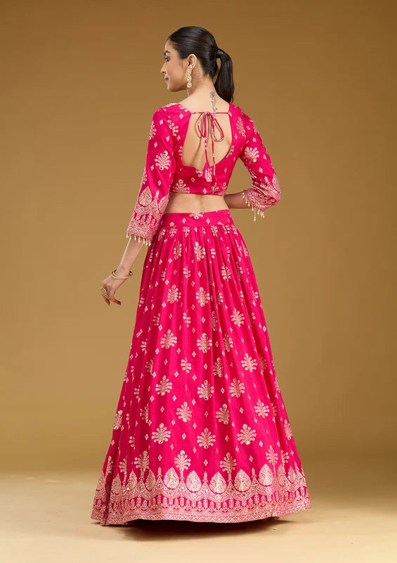 Rani Pink Sequins Georgette Readymade Lehenga