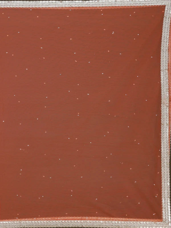 Rust Sequins Georgette Readymade Lehenga
