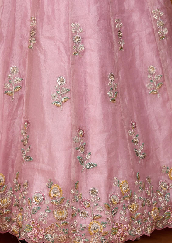 Pink Cording Tissue Readymade Lehenga
