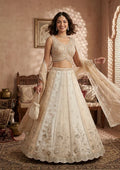 Off White Zariwork Organza Semi-Stitched Lehenga
