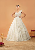 Off White Threadwork Net Gown