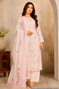 Tussar Cotton Embroidered Unstitched Suit Set with Dupatta for Women