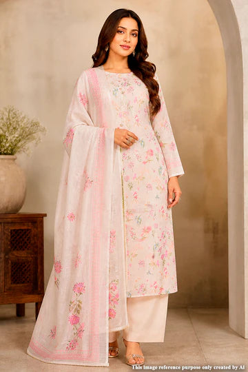 Tussar Cotton Embroidered Unstitched Suit Set with Dupatta for Women