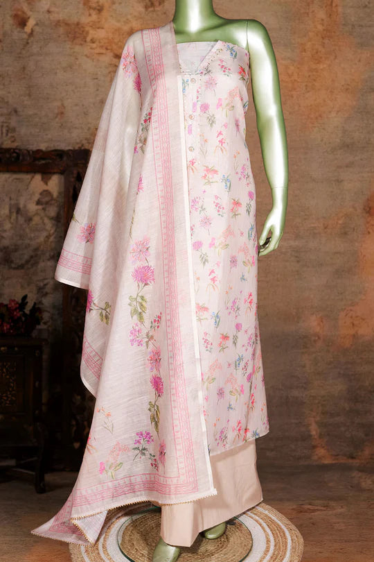Tussar Cotton Embroidered Unstitched Suit Set with Dupatta for Women