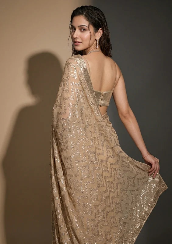 Gold Sequins Georgette Saree