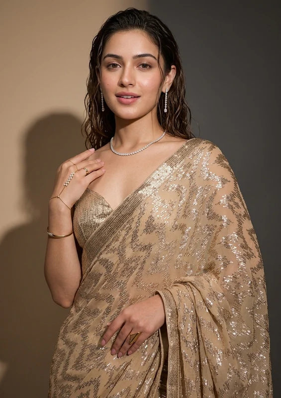 Gold Sequins Georgette Saree