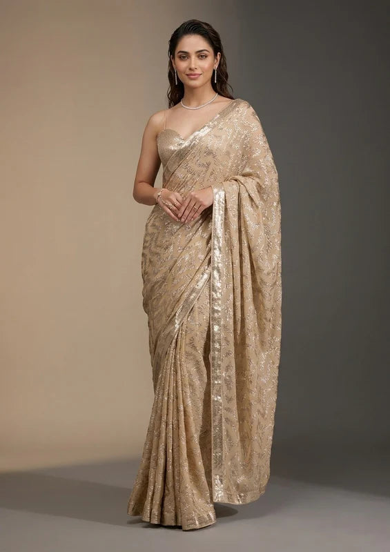 Gold Sequins Georgette Saree