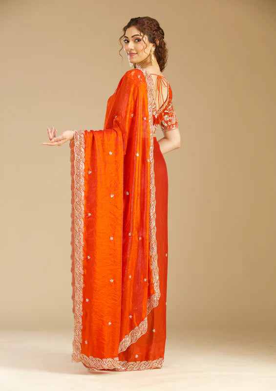 Orange Cutdana Tissue Saree