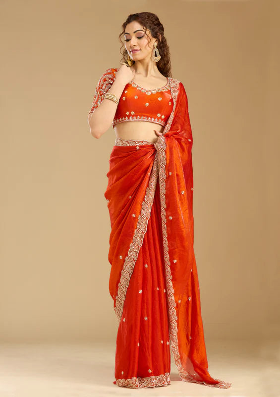 Orange Cutdana Tissue Saree