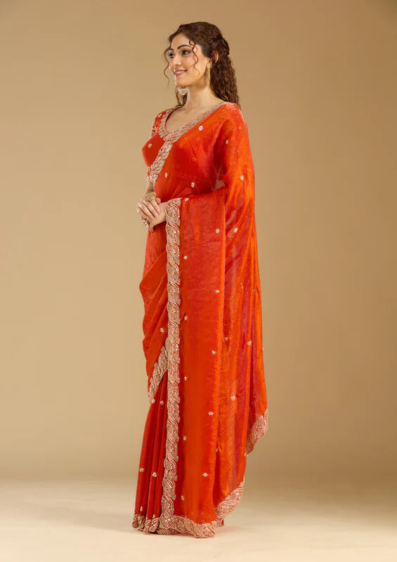 Orange Cutdana Tissue Saree