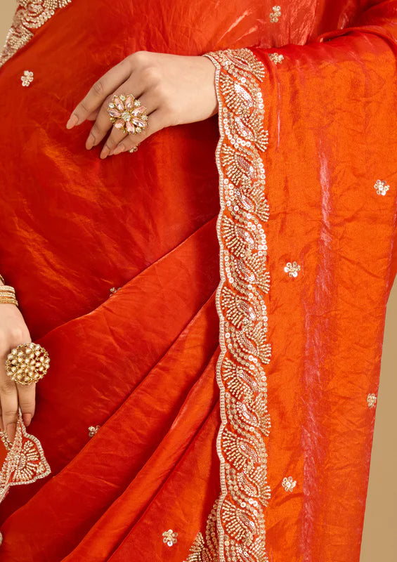 Orange Cutdana Tissue Saree