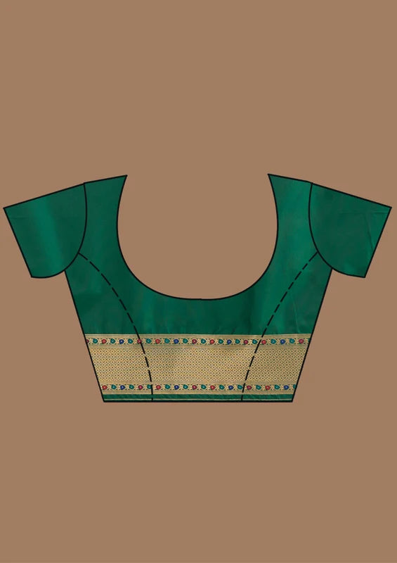 Bottle Green Silk Jaal Zariwork Saree With Matching Blouse Piece