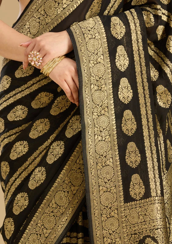 Black Georgette Buti Stonework Saree With Matching Blouse Piece