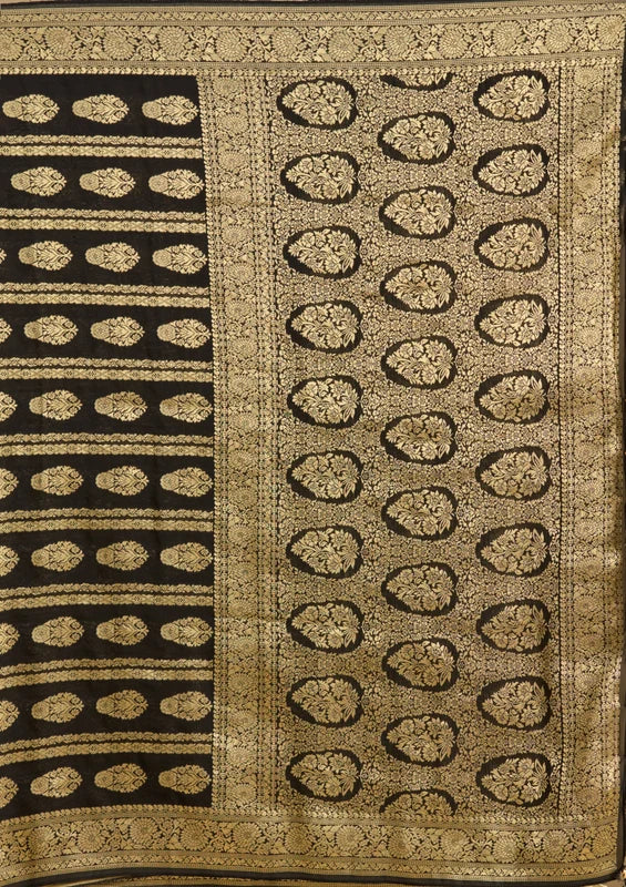 Black Georgette Buti Stonework Saree With Matching Blouse Piece
