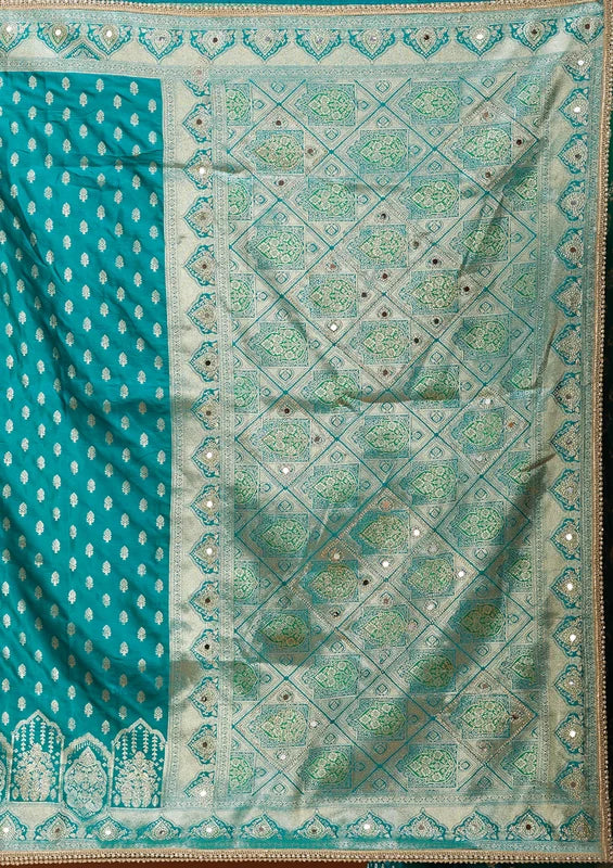 Rama Green Silk Buti Gold Stonework Saree With Matching Blouse Piece