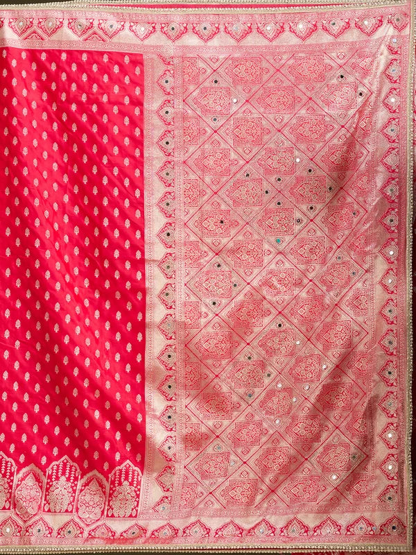 Red Silk Buti Gold Stonework Saree With Matching Blouse Piece