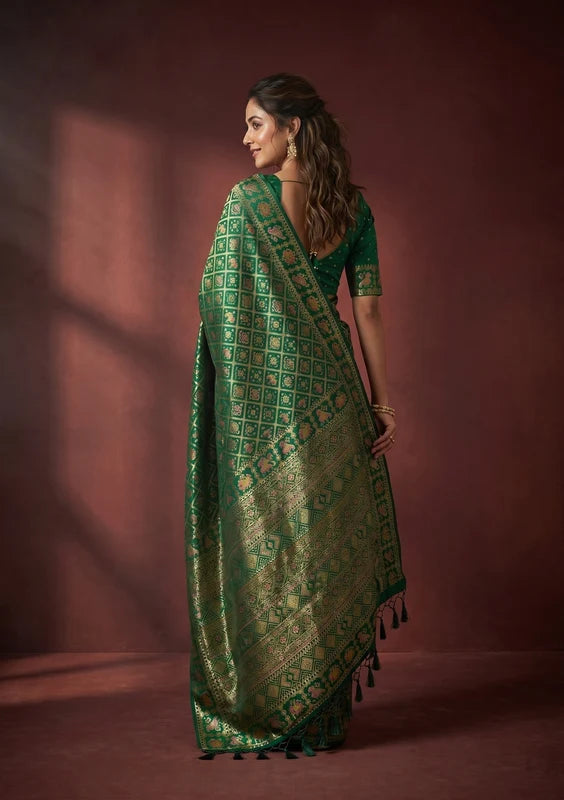 Bottle Green Patola Art Silk Saree