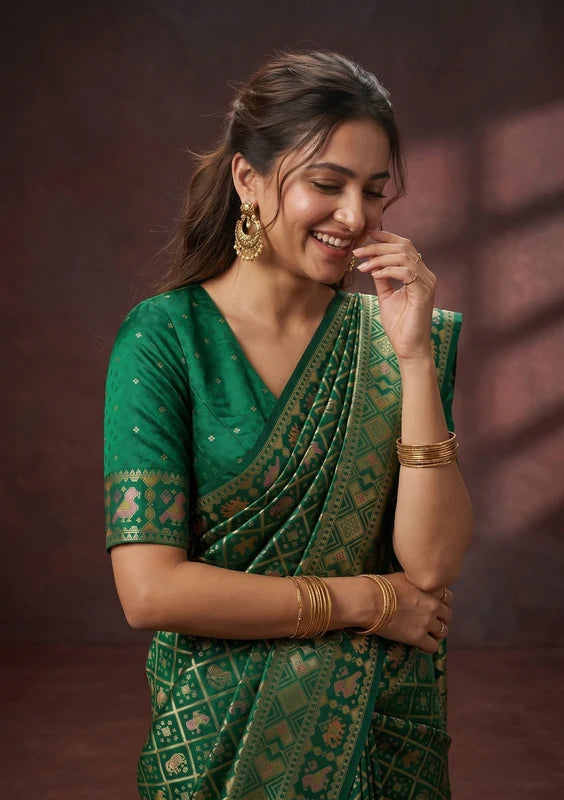 Bottle Green Patola Art Silk Saree