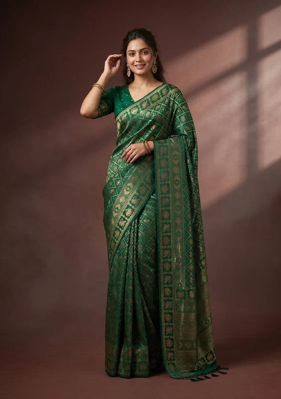 Bottle Green Patola Art Silk Saree