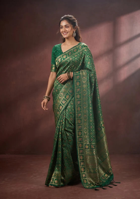 Bottle Green Patola Art Silk Saree