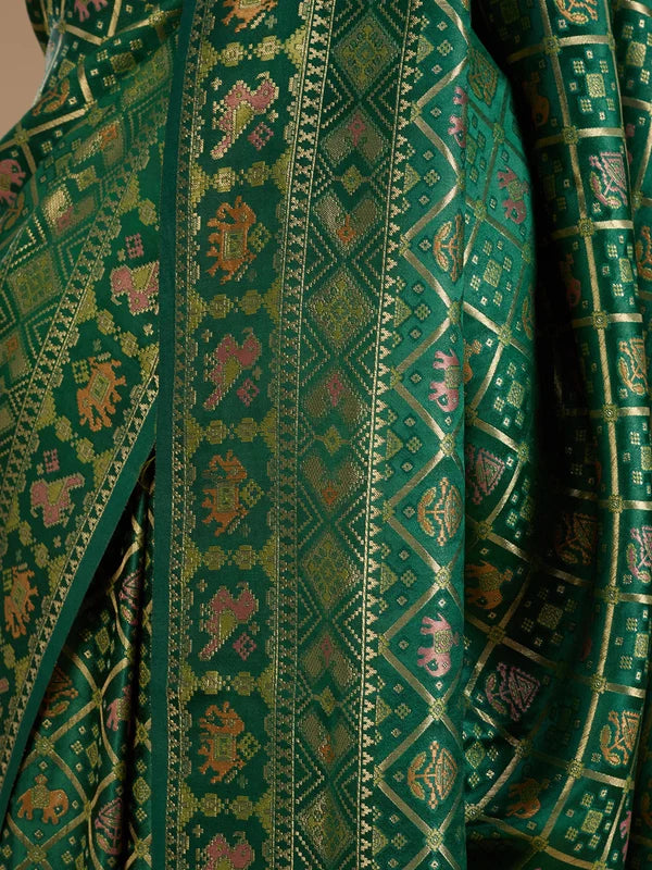 Bottle Green Patola Art Silk Saree