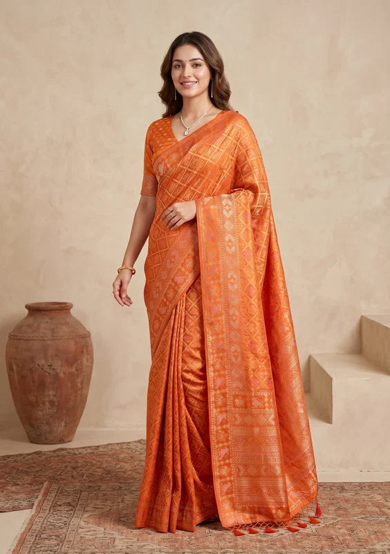 Rust Patola Art Silk Saree