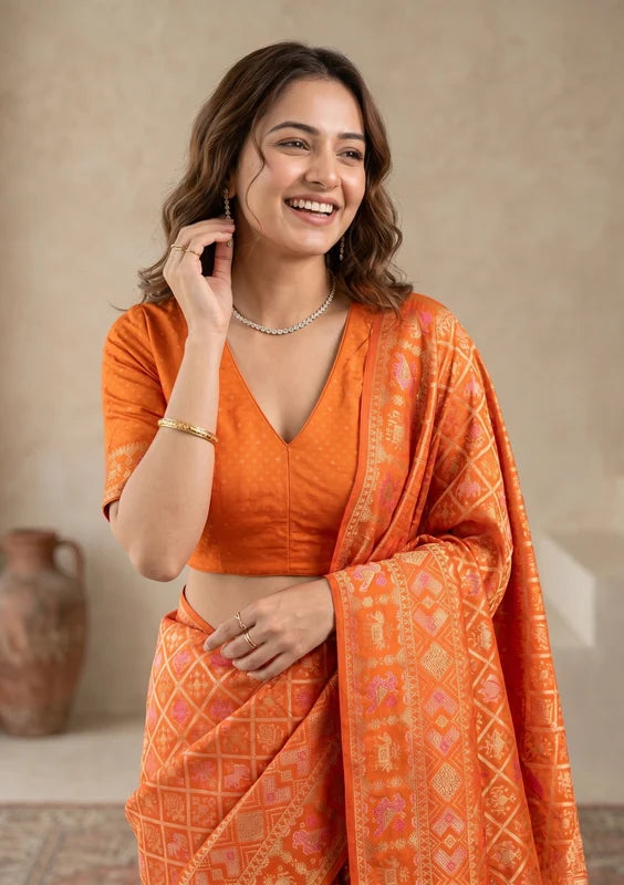 Rust Patola Art Silk Saree