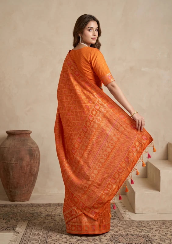 Rust Patola Art Silk Saree
