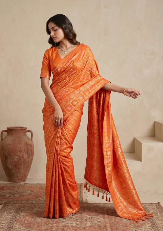 Rust Patola Art Silk Saree