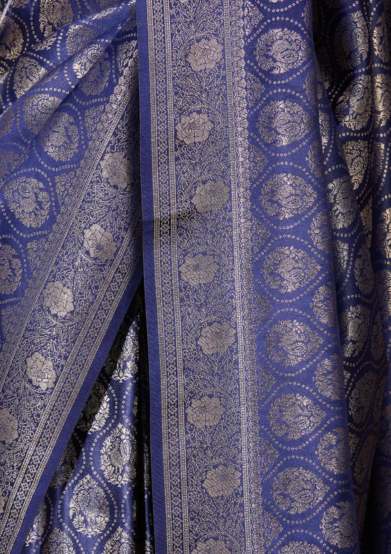 Navy Blue Banarasi Art Silk Saree With Matching Blouse Piece