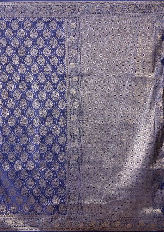Navy Blue Banarasi Art Silk Saree With Matching Blouse Piece