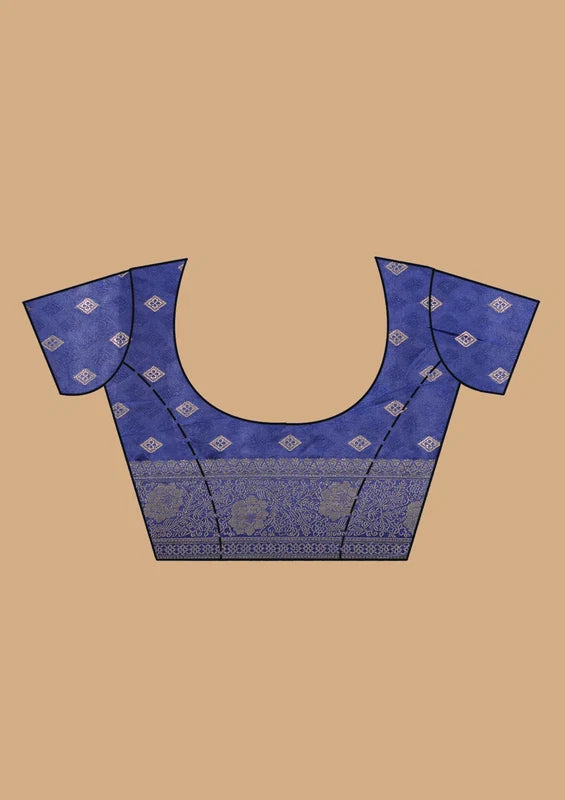 Navy Blue Banarasi Art Silk Saree With Matching Blouse Piece