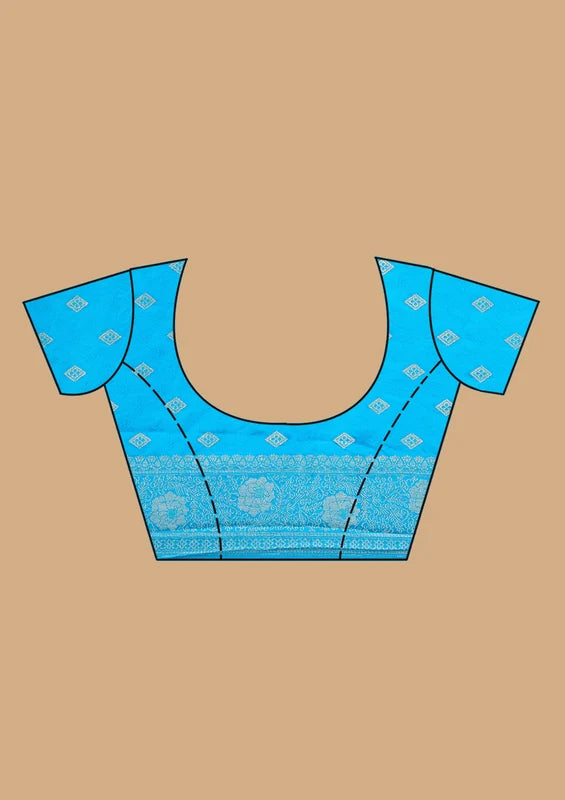Turquoise Blue Banarasi Art Silk Saree With Matching Blouse Piece