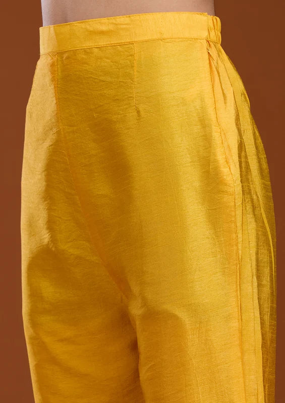 Yellow Orange Crepe Bandhej Gold Zariwork Straight Kurta With Pant Regular And Dupatta