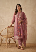 Mauve Threadwork Organza Readymade Salwar Suit