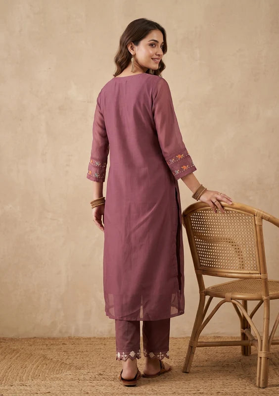 Mauve Threadwork Organza Readymade Salwar Suit