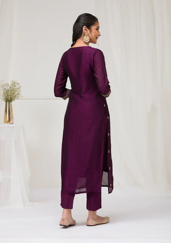 Purple Sequins Raw Silk Readymade Salwar Suit